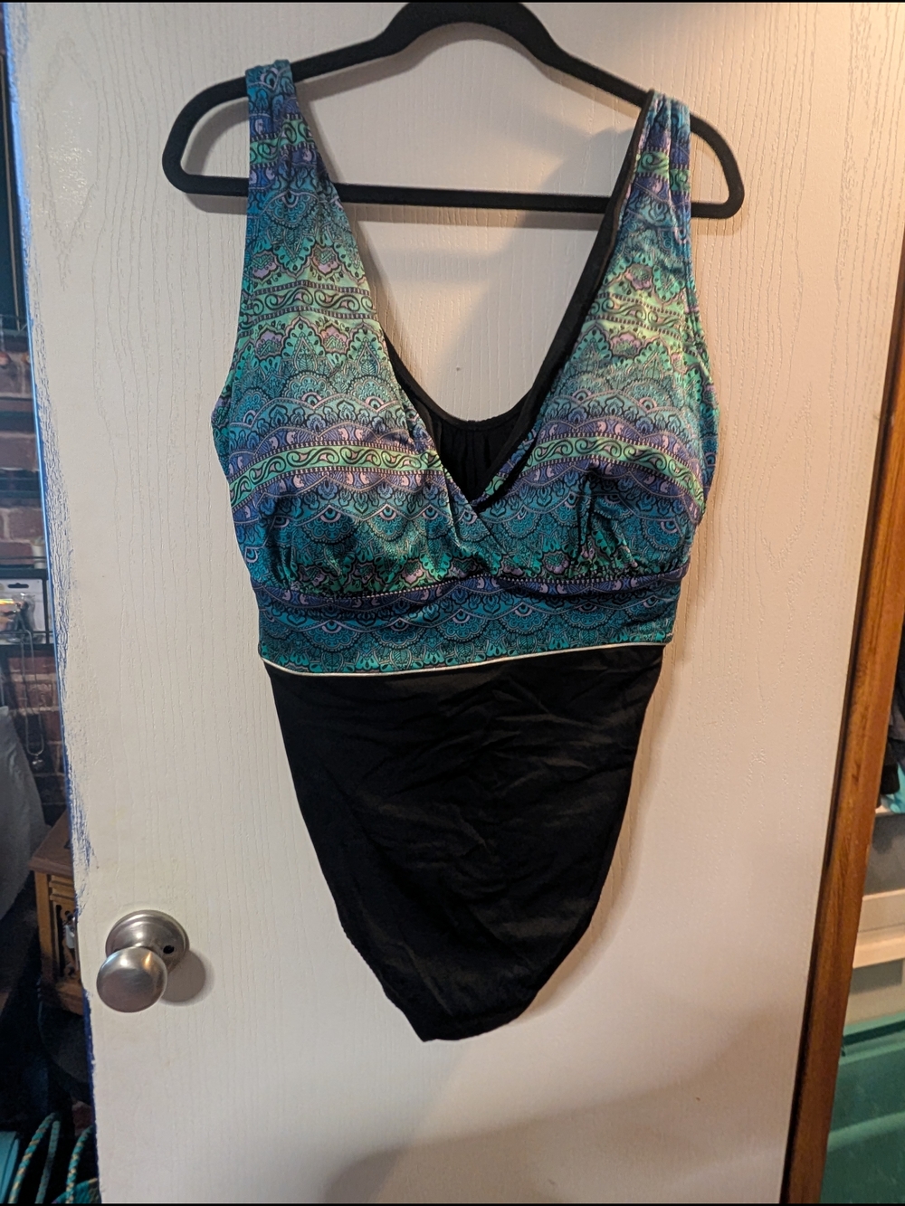 Longitude One-Piece Swimsuit in Teal, Black and Purple Print (B126)